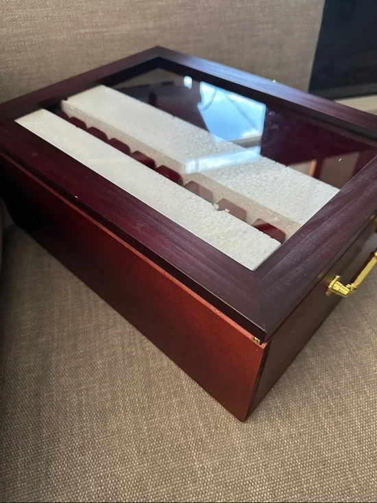 Wooden Silverware Storage Case Box Glass Lid With Handle Felt Lined SHIPALONE - Picture 5 of 7